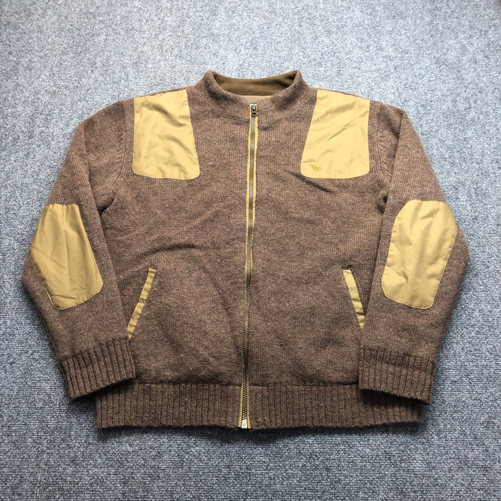 Macks Prairie Wings Mens XL Brown Wool Blend Full Zip Shooting Sweater Jacket